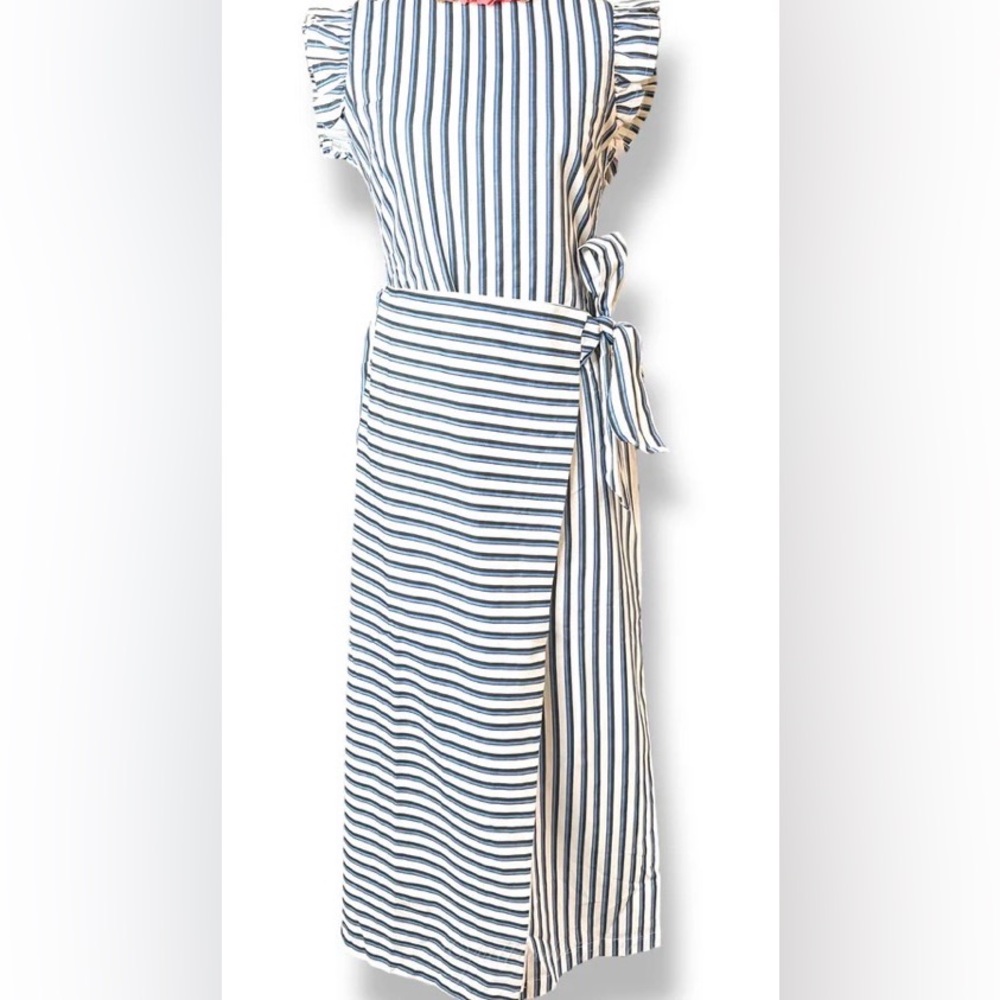Cleobella Blue and White Striped Midi Dress with Tie Waist